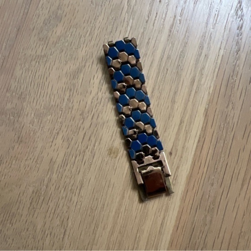 Copper Blue Honeycomb Mid-Century Vintage Bracelet Modernist Modern